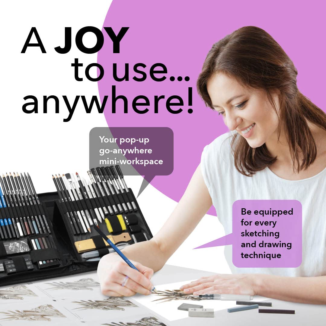 60 Pezzi Set Di Matite Di Grafite Per Disegno E Schizzi In Custodia Con Cerniera