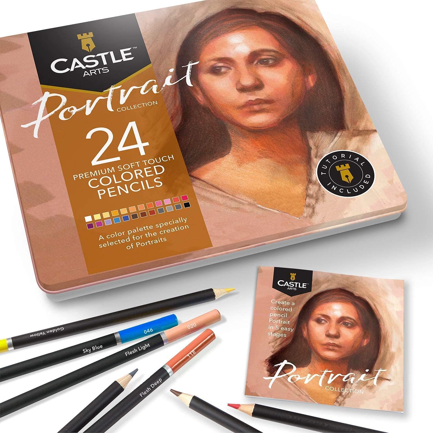 24 Teiliges Portrait Buntstift Set und 2 Skizzenbücher im Künstlerpaket