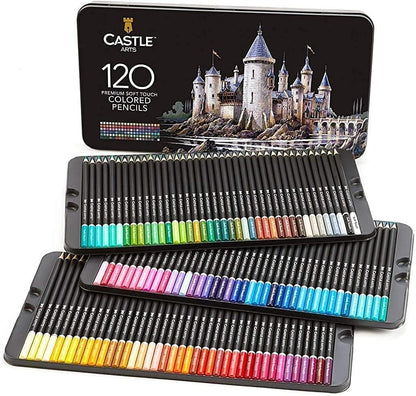 120 Pièces Crayons De Couleur Étain & 2 Carnets De Croquis Lot d'artistes