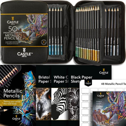 100 Piece Metallic & Pasteltint Coloured Pencils Zip Bundle