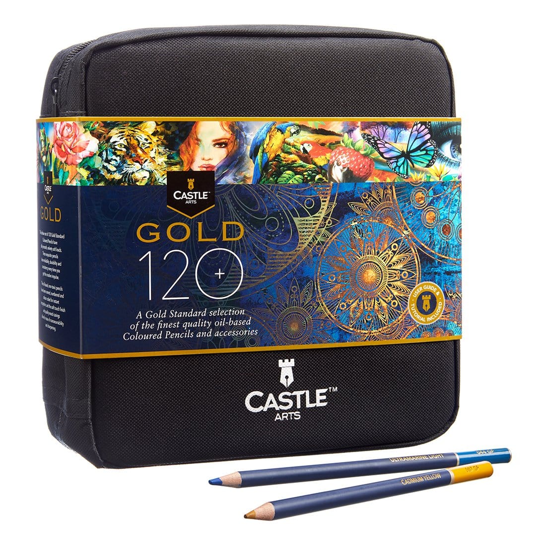 Juego de lápices de colores <tc>Castle Gold</tc> de 120 piezas en estuche con cremallera