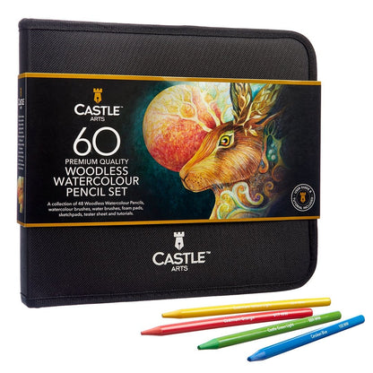 60 Piece Woodless Watercolour Pencil Set in Zip Up Case